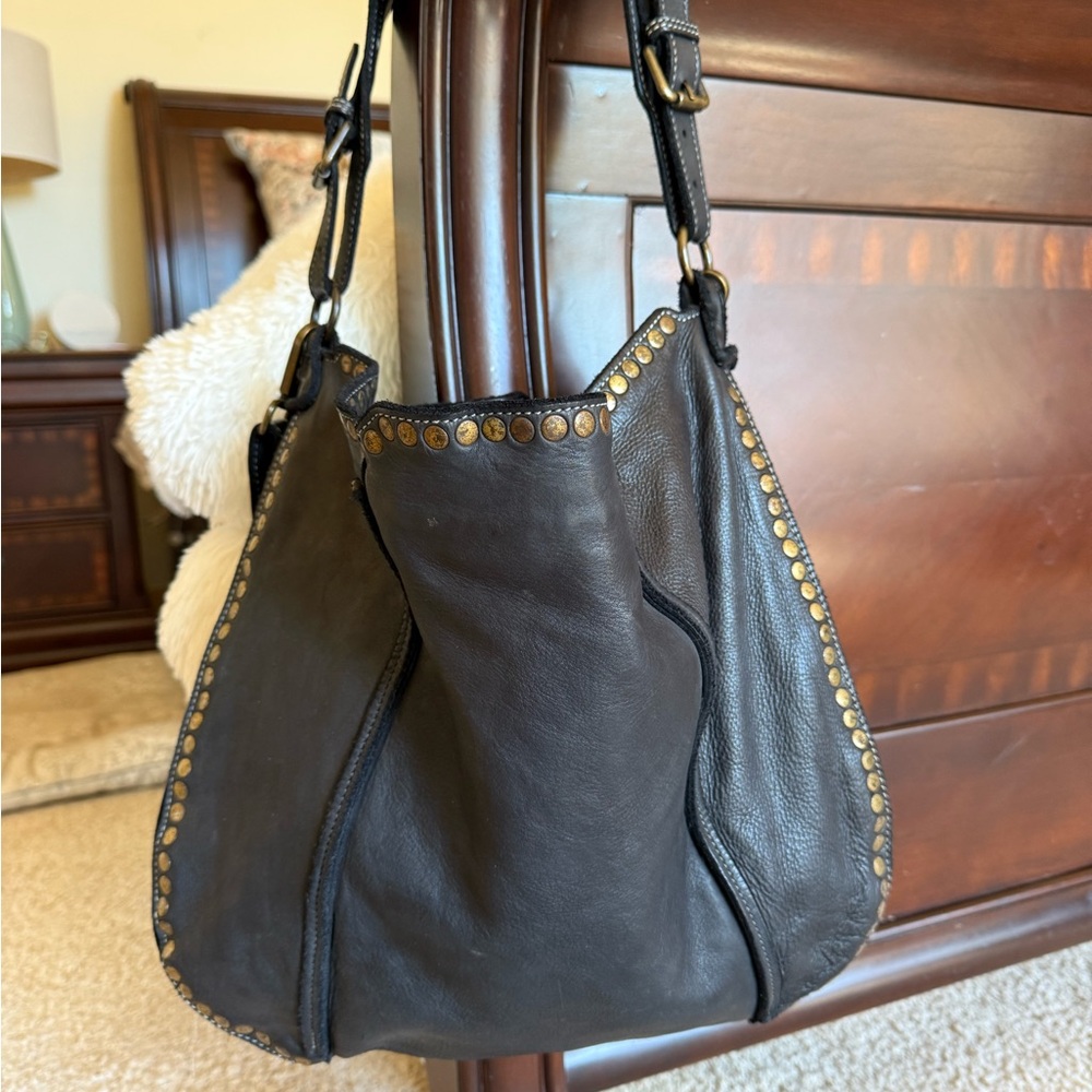 Bolsa Nova Black Leather Hobo Bag with Gold Studs- Anthropologie